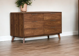 51" Brown Solid and Manufactured Wood Six Drawer Double Dresser
