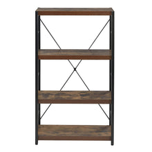 Load image into Gallery viewer, 43&quot; Brown and Black Metal and Wood Three Tier Etagere Bookcase