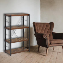 Load image into Gallery viewer, 43&quot; Brown and Black Metal and Wood Three Tier Etagere Bookcase