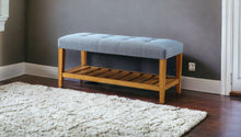 Load image into Gallery viewer, 40&quot; Beige and Brown Upholstered Polyester Bench with Shelves