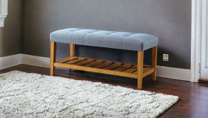 40" Beige and Brown Upholstered Polyester Bench with Shelves