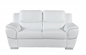 85" White And Silver Leather Sofa