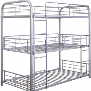 42" X 79" X 74" Silver Metal Triple Bunk Bed - Twin