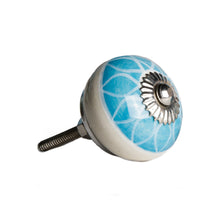 Load image into Gallery viewer, 1.5&quot; X 1.5&quot; X 1.5&quot; Ceramic Metal Aqua And White 8 Pack Knob