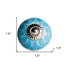 Load image into Gallery viewer, 1.5&quot; X 1.5&quot; X 1.5&quot; Ceramic Metal Aqua And White 8 Pack Knob