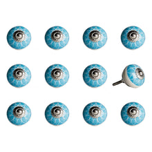 Load image into Gallery viewer, 1.5&quot; X 1.5&quot; X 1.5&quot; Ceramic Metal Aqua And White 12 Pack Knob