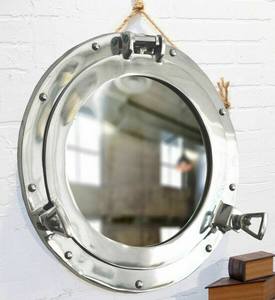 12" Silver Round Brass Framed Accent Mirror
