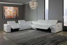 Load image into Gallery viewer, White Italian Leather Power Reclining U Shaped Seven Piece Corner Sectional With Console