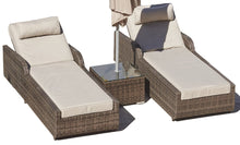 Load image into Gallery viewer, 78&quot; Set of Two Brown Indoor Outdoor Chaise Lounge with Beige Cushion