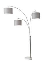 Load image into Gallery viewer, 74&quot; Brass Three Light Tree Floor Lamp With Off White Solid Color Drum Shade