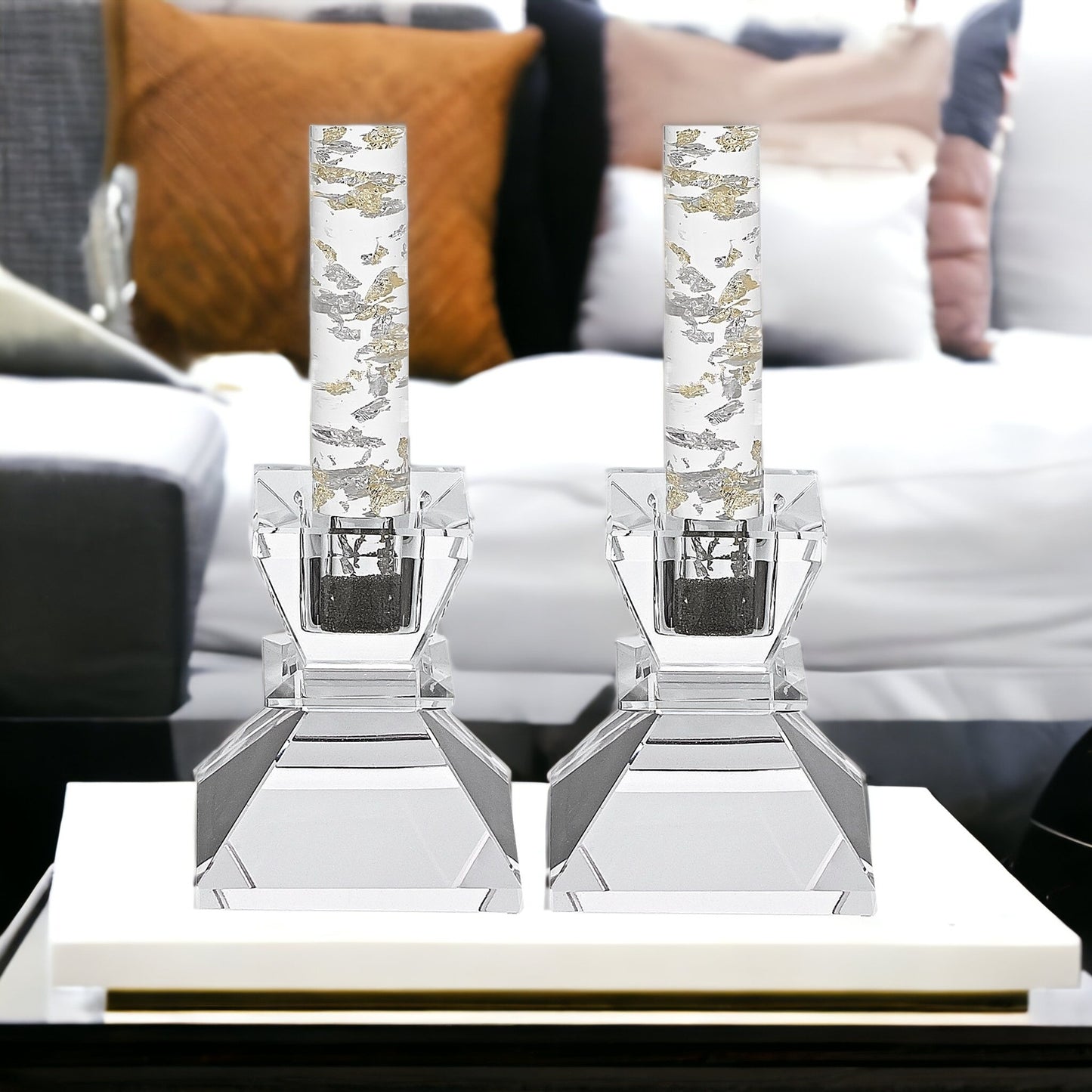 Hand Crafted Crystal Pair Of Handcrafted Candle Holders