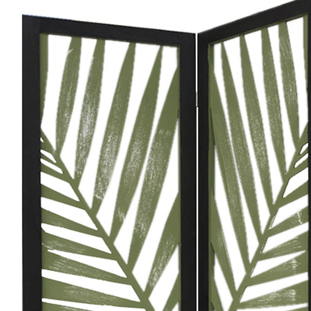 67" Green Solid WoodFolding Three Panel Screen Room Divider