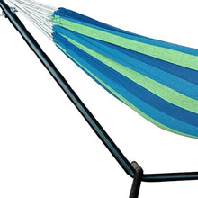Load image into Gallery viewer, Blue And Green Stripe Classic 2 Person Hammock With Stand