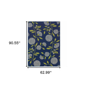 5' X 5' Blue and Green Floral Indoor Outdoor Area Rug
