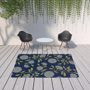 5' X 5' Blue and Green Floral Indoor Outdoor Area Rug