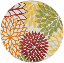 Load image into Gallery viewer, 5&#39; Round Green And Ivory Round Floral Indoor Outdoor Area Rug