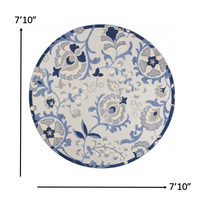 Load image into Gallery viewer, 5&#39; Round Blue And Gray Round Floral Indoor Outdoor Area Rug