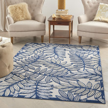 Load image into Gallery viewer, 5&#39; Round Ivory And Blue Round Floral Indoor Outdoor Area Rug