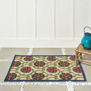 3' X 4' Ivory And Blue Floral Indoor Outdoor Area Rug