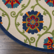 Load image into Gallery viewer, 5&#39; Round Ivory And Blue Round Floral Indoor Outdoor Area Rug