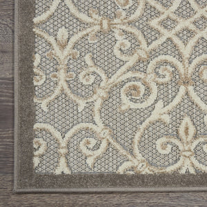 2' X 6' Gray And Ivory Floral Indoor Outdoor Area Rug