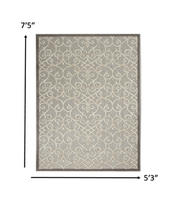 3' X 4' Gray And Ivory Floral Indoor Outdoor Area Rug
