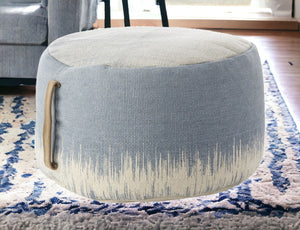 20" Blue and White Round Abstract Pouf Ottoman
