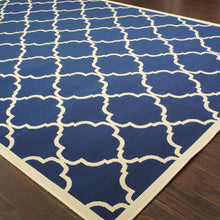 Load image into Gallery viewer, 8&#39; x 11&#39; Blue and Ivory Indoor Outdoor Area Rug