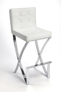 29" Off-white And Silver Iron Bar Chair