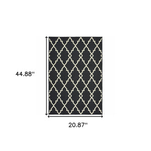 2' X 8' Black and Ivory Indoor Outdoor Area Rug