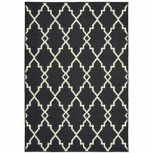 Load image into Gallery viewer, 2&#39; X 8&#39; Black and Ivory Indoor Outdoor Area Rug