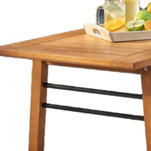 Natural Wood Metal Base Rectangular Coffee Table