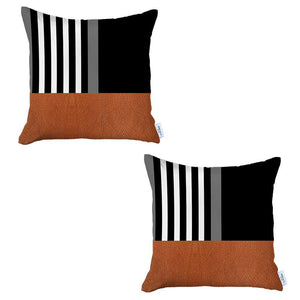 Set Of Two 18 X 18 Black And Tan Polyester Throw Pillow Cover