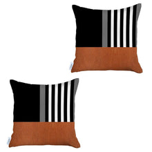 Load image into Gallery viewer, Set Of Two 18 X 18 Black And Tan Polyester Throw Pillow Cover