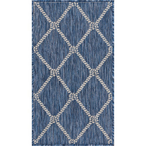 8' Round Blue And Gray Round Indoor Outdoor Area Rug