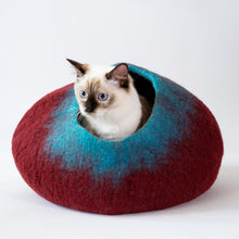 Load image into Gallery viewer, Maroon and Teal Cat Cave Bed