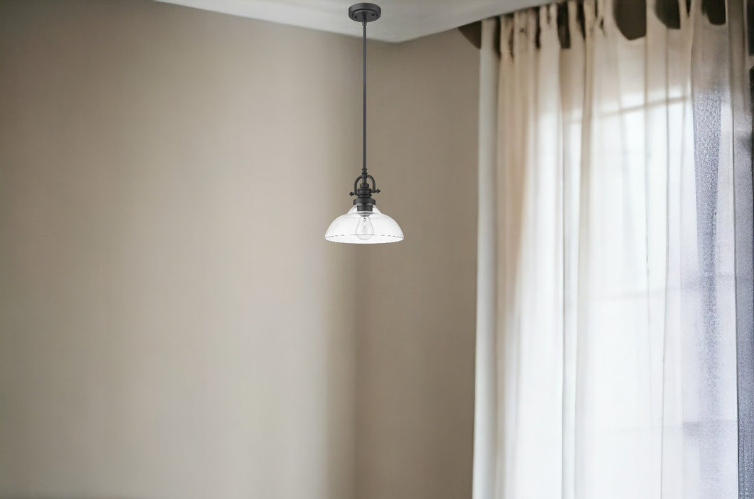 Matte Black Hanging Light with Glass Dome Shade