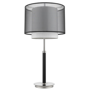 32" Silver Metal Column Table Lamp With Black And White Drum Shade