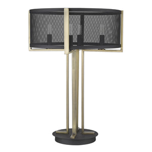 25" Black Metal Four Light Column Table Lamp With Black Drum Shade