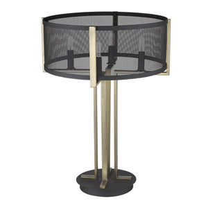 25" Black Metal Four Light Column Table Lamp With Black Drum Shade