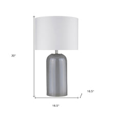 Load image into Gallery viewer, 30&quot; Gray Glass Column Table Lamp With White Drum Shade