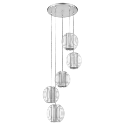 Five Light Acrylic and Steel Shade Hanging Globe Light