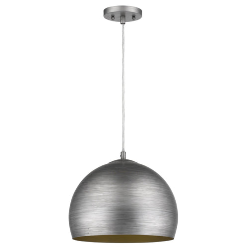 Latitude 1-Light Hand Painted Weathered Pewter Pendant With Gold Interior Shade (13.75