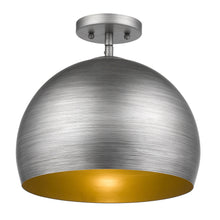 Load image into Gallery viewer, Latitude 1-Light Hand Painted Weathered Pewter Pendant With Gold Interior Shade (13.75&quot;)