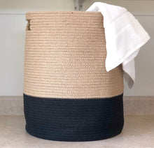 Load image into Gallery viewer, 19&quot; Black and Natural Jute Woven Rope Basket