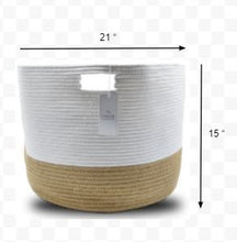Load image into Gallery viewer, 15&quot; White and Natural Jute Woven Rope Basket