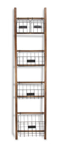 Natural Wood Storage Shelf with 5 Baskets