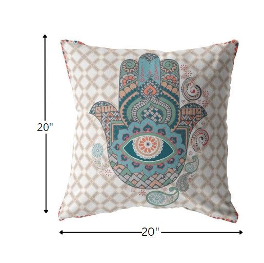 18” Blue Gray Hamsa Indoor Outdoor Throw Pillow