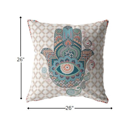 18” Blue Gray Hamsa Indoor Outdoor Throw Pillow