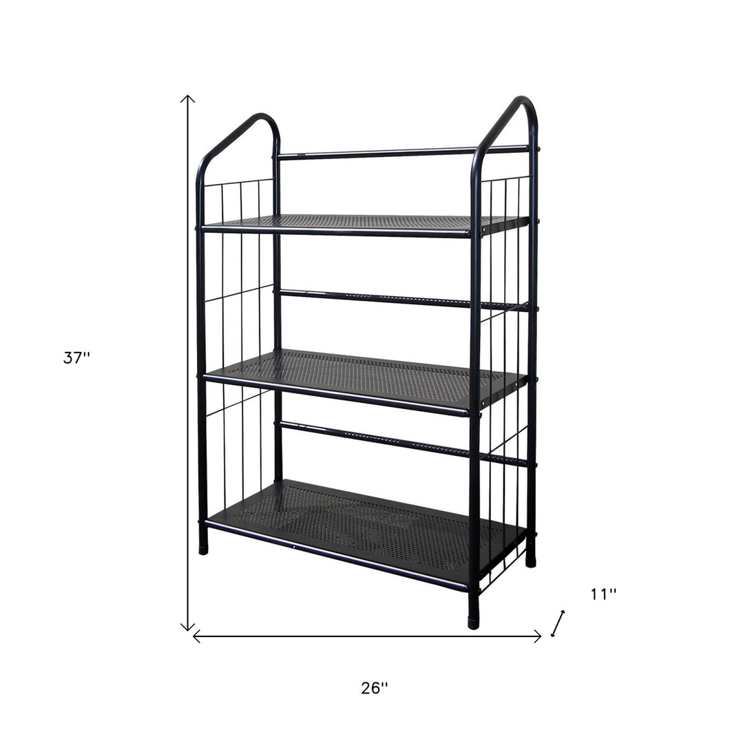 Black 3 Shelf Metal Standing Book Shelf